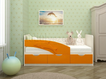 Дельфин-3 Кровать детская 3 ящика без ручек 1.6 Оранжевый глянец в Тогучине - toguchin.mebel54.com | фото