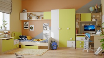 Детская комната Эппл (Зеленый/Белый/корпус Клен) в Тогучине - toguchin.mebel54.com | фото