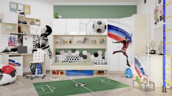 Детская комната Футбол ЧМ (Белый/Синий/корпус Клен) в Тогучине - toguchin.mebel54.com | фото