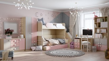 Детская комната Грэйси (Розовый/Серый/корпус Клен) в Тогучине - toguchin.mebel54.com | фото