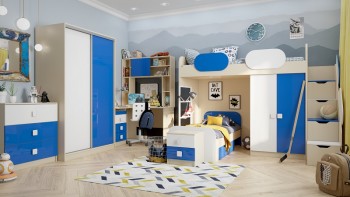 Детская комната Скай Люкс (Синий/Белый/корпус Клен) в Тогучине - toguchin.mebel54.com | фото