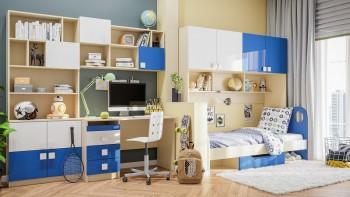 Детская комната Скай Люкс (Синий/Белый/корпус Клен) в Тогучине - toguchin.mebel54.com | фото
