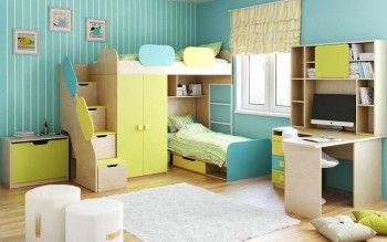 Детская комната Смайли (Желтый/Голубой/Зеленый/корпус Клен) в Тогучине - toguchin.mebel54.com | фото