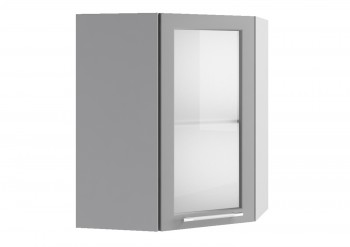 Кёльн ШВУС 600 Шкаф верхний угловой со стеклом (Софт даймонд/корпус Белый) в Тогучине - toguchin.mebel54.com | фото