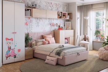 Комплект детской мебели Алина К2 Дуб мария/белый/нежно-розовый велюр в Тогучине - toguchin.mebel54.com | фото