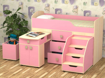 Кровать детская Фея 1.6 Дуб молочный/Розовый в Тогучине - toguchin.mebel54.com | фото