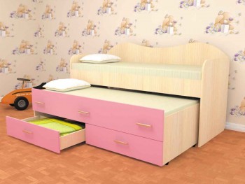 Кровать детская Нимфа двухместная 2.0 Дуб молочный/Розовый в Тогучине - toguchin.mebel54.com | фото
