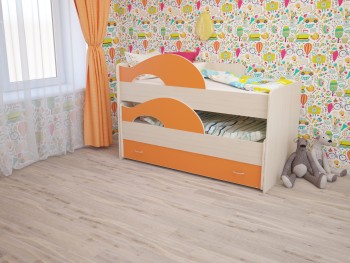 Кровать детская Радуга 1600 Млечный дуб/Оранжевый в Тогучине - toguchin.mebel54.com | фото