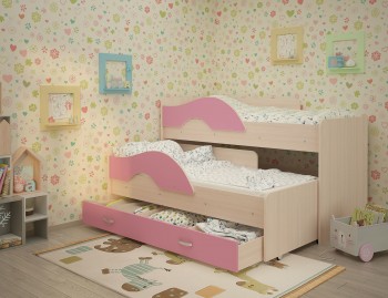 Кровать детская Радуга 1600 Млечный дуб/Розовый в Тогучине - toguchin.mebel54.com | фото