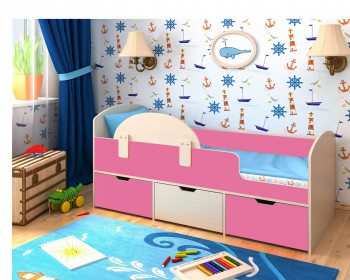 Кровать Малыш-мини Дуб молочный/Розовый в Тогучине - toguchin.mebel54.com | фото