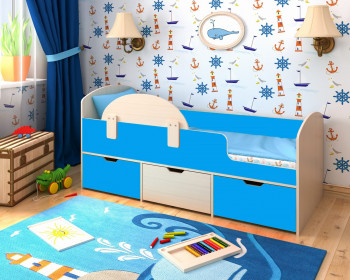 Кровать Малыш-мини с бортиком Дуб молочный/Голубой в Тогучине - toguchin.mebel54.com | фото