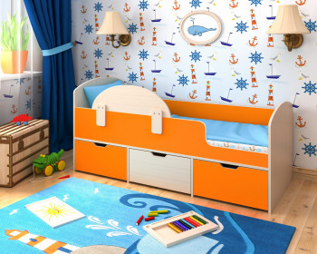 Кровать Малыш-мини с бортиком Дуб молочный/Оранжевый в Тогучине - toguchin.mebel54.com | фото
