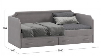 Кровать с мягкой обивкой и ящиками «Кантри» Тип 1 (900) (Велюр Светло-серый) в Тогучине - toguchin.mebel54.com | фото