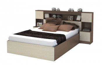Кровать с прикроватным блоком КР 552 Спальня Basya (шимо темный/шимо светлый) в Тогучине - toguchin.mebel54.com | фото