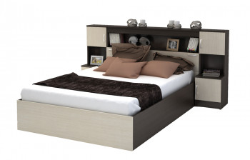 Кровать с прикроватным блоком КР 552 Спальня Basya (венге/белфорт) в Тогучине - toguchin.mebel54.com | фото