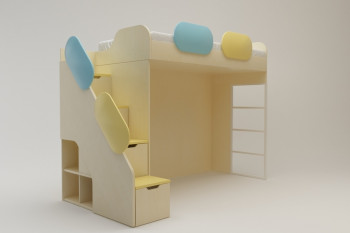 Кровать Смайли (второй ярус с лестницей/Желтый/Зеленый/Клен) в Тогучине - toguchin.mebel54.com | фото