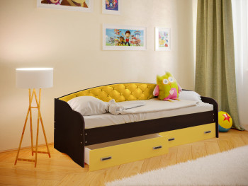 Кровать Софа-7 с мягкой спинкой (800х1900) Венге/Желтый в Тогучине - toguchin.mebel54.com | фото