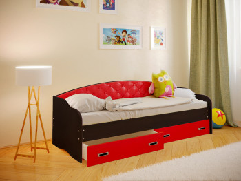 Кровать Софа-7 с мягкой спинкой (800х1900) Венге/Красный в Тогучине - toguchin.mebel54.com | фото