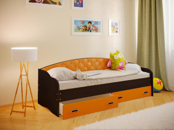 Кровать Софа-7 с мягкой спинкой (800х1900) Венге/Оранжевый в Тогучине - toguchin.mebel54.com | фото