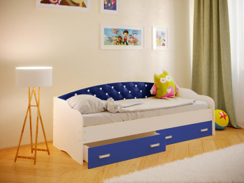Кровать Софа-7 с мягкой спинкой со стразами (800х1900) Белый/Синий в Тогучине - toguchin.mebel54.com | фото