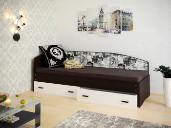 Кровать Софа-9 с мягкой спинкой с рисунком Милана (900х1900) Венге/Белый в Тогучине - toguchin.mebel54.com | фото