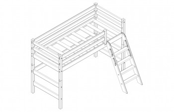 Кровать Соня вариант 6 полувысокая с наклонной лестницей Белый полупрозрачный в Тогучине - toguchin.mebel54.com | фото