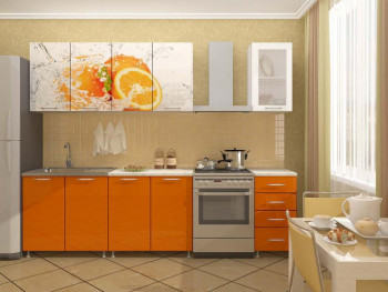 Кухонный гарнитур 1,6м Апельсин (Белый/Оранжевый металлик/Фотопечать апельсин) в Тогучине - toguchin.mebel54.com | фото