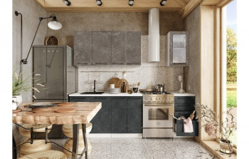 Кухонный гарнитур Нувель 1800мм белый/бетон коричневый/бетон черный в Тогучине - toguchin.mebel54.com | фото