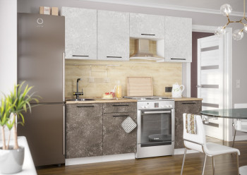 Кухонный гарнитур Нувель 2100мм белый/бетон коричневый в Тогучине - toguchin.mebel54.com | фото