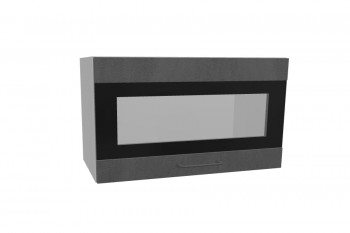 Лофт ПГСФ 600 шкаф верхний горизонтальный со стеклом и фотопечатью (Бетон темный/корпус Серый) в Тогучине - toguchin.mebel54.com | фото