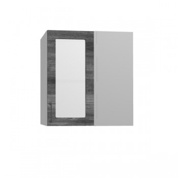 Лофт ПУС 650 шкаф верхний угловой со стеклом (Дуб бурый/корпус Серый) в Тогучине - toguchin.mebel54.com | фото