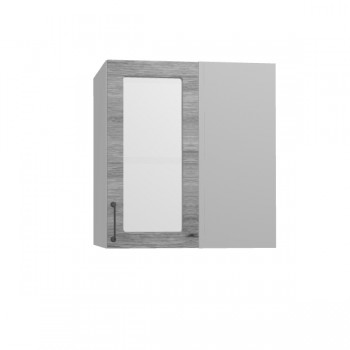 Лофт ПУС 650 шкаф верхний угловой со стеклом (Дуб майский/корпус Серый) в Тогучине - toguchin.mebel54.com | фото