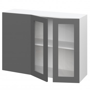 Норд ШВУПС 1000 Шкаф верхний угловой со стеклом (Софт черный/корпус Белый) в Тогучине - toguchin.mebel54.com | фото