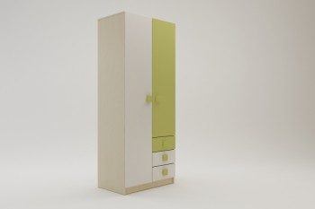 Шкаф 2-х створчатый с ящиками Эппл (Зеленый/Белый/корпус Клен) в Тогучине - toguchin.mebel54.com | фото