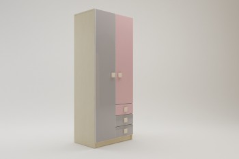 Шкаф 2-х створчатый с ящиками Грэйси (Розовый/Серый/корпус Клен) в Тогучине - toguchin.mebel54.com | фото