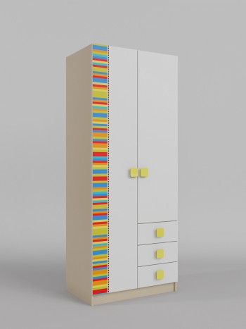 Шкаф 2-х створчатый с ящиками Клаксон без машинок (Белый/корпус Клен) в Тогучине - toguchin.mebel54.com | фото