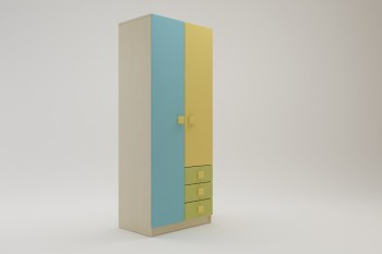 Шкаф 2-х створчатый с ящиками Смайли (Желтый/Голубой/Зеленый/корпус Клен) в Тогучине - toguchin.mebel54.com | фото