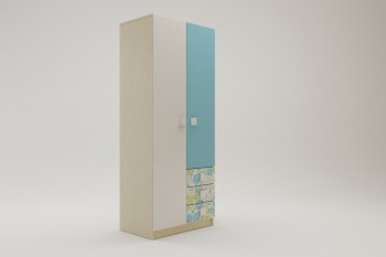 Шкаф 2-х створчатый с ящиками Твит (Белый/Зеленый/корпус Клен) в Тогучине - toguchin.mebel54.com | фото
