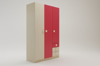 Шкаф 3-х створчатый с ящиками Бэрри (Бежевый/Красный/корпус Клен) в Тогучине - toguchin.mebel54.com | фото
