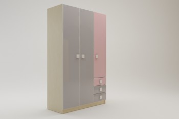 Шкаф 3-х створчатый с ящиками Грэйси (Розовый/Серый/корпус Клен) в Тогучине - toguchin.mebel54.com | фото
