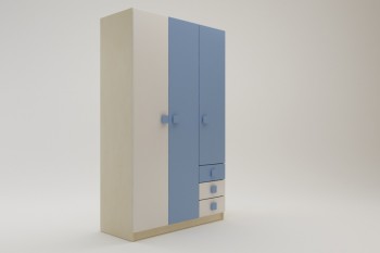 Шкаф 3-х створчатый с ящиками Скай (Синий/Белый/корпус Клен) в Тогучине - toguchin.mebel54.com | фото