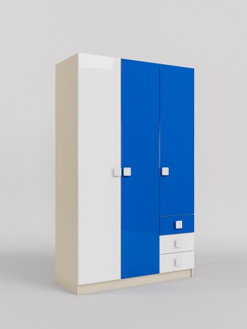 Шкаф 3-х створчатый с ящиками Скай люкс (Синий/Белый/корпус Клен) в Тогучине - toguchin.mebel54.com | фото