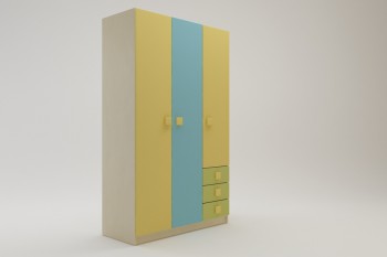 Шкаф 3-х створчатый с ящиками Смайли (Желтый/Голубой/Зеленый/корпус Клен) в Тогучине - toguchin.mebel54.com | фото