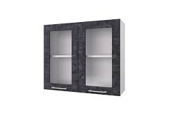 Шкаф 80 с 2-мя витринами Лофт (Камень Арья/корпус Белый) в Тогучине - toguchin.mebel54.com | фото