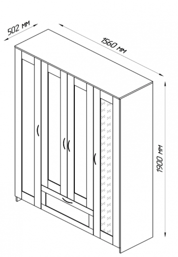 Шкаф четырехдверный Сириус с 1 зеркалом и 1 ящиком дуб венге в Тогучине - toguchin.mebel54.com | фото