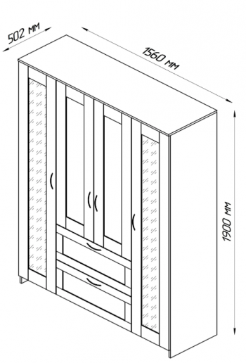 Шкаф четырехдверный Сириус с 1 зеркалом и 2 ящиками белый в Тогучине - toguchin.mebel54.com | фото