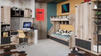 Шкаф для одежды комбинированный «Окланд» (Фон Черный/Дуб Делано) в Тогучине - toguchin.mebel54.com | фото