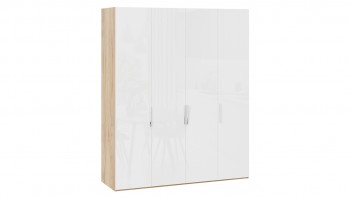 Шкаф для одежды с 4 глухими дверями «Эмбер» Яблоня Беллуно/Белый глянец в Тогучине - toguchin.mebel54.com | фото