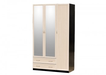 Шкаф для платья и белья 3-х дверный с профилем МДФ с 2 малыми зеркалами Венге/Дуб выбеленный в Тогучине - toguchin.mebel54.com | фото