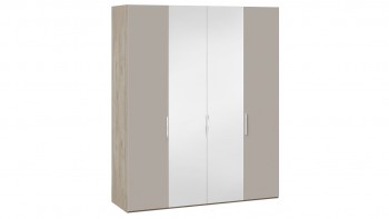 Шкаф комбинированный с 2 глухими и 2 зеркальными дверями «Эмбер» Баттл Рок/Серый глянец в Тогучине - toguchin.mebel54.com | фото